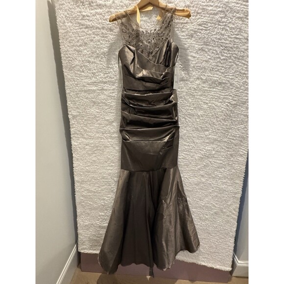 Teri Jon By Rickie Freeman Size 8 Bronze Taupe Evening Gown Mermaid Designer - Picture 2 of 14
